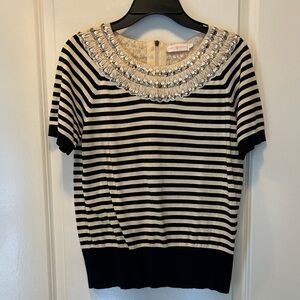 Tory Burch Striped Black and White  Embellished Top